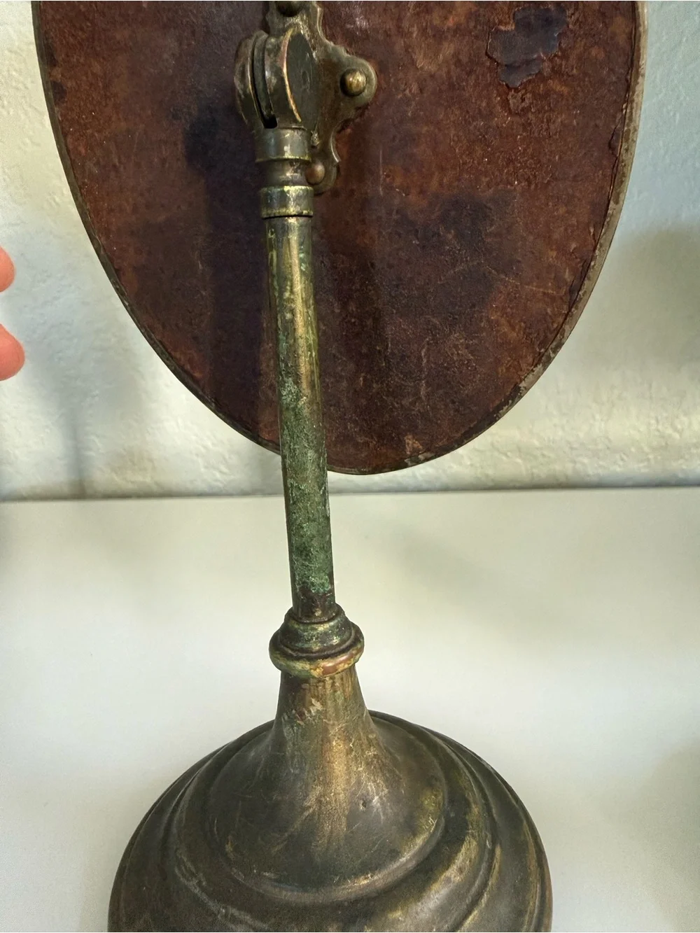 Antique-1920s Personal Swivel Shaving Mirror Style Bronze Finish Vanity Mirror